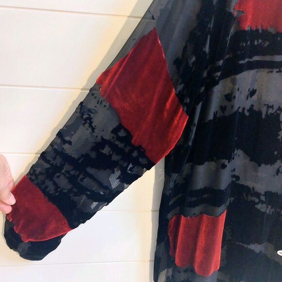 Chicos Design Burnt Velvet Silk Blend Shirt Women's Sz 3 Button Up Blouse Artsy - Picture 3 of 8